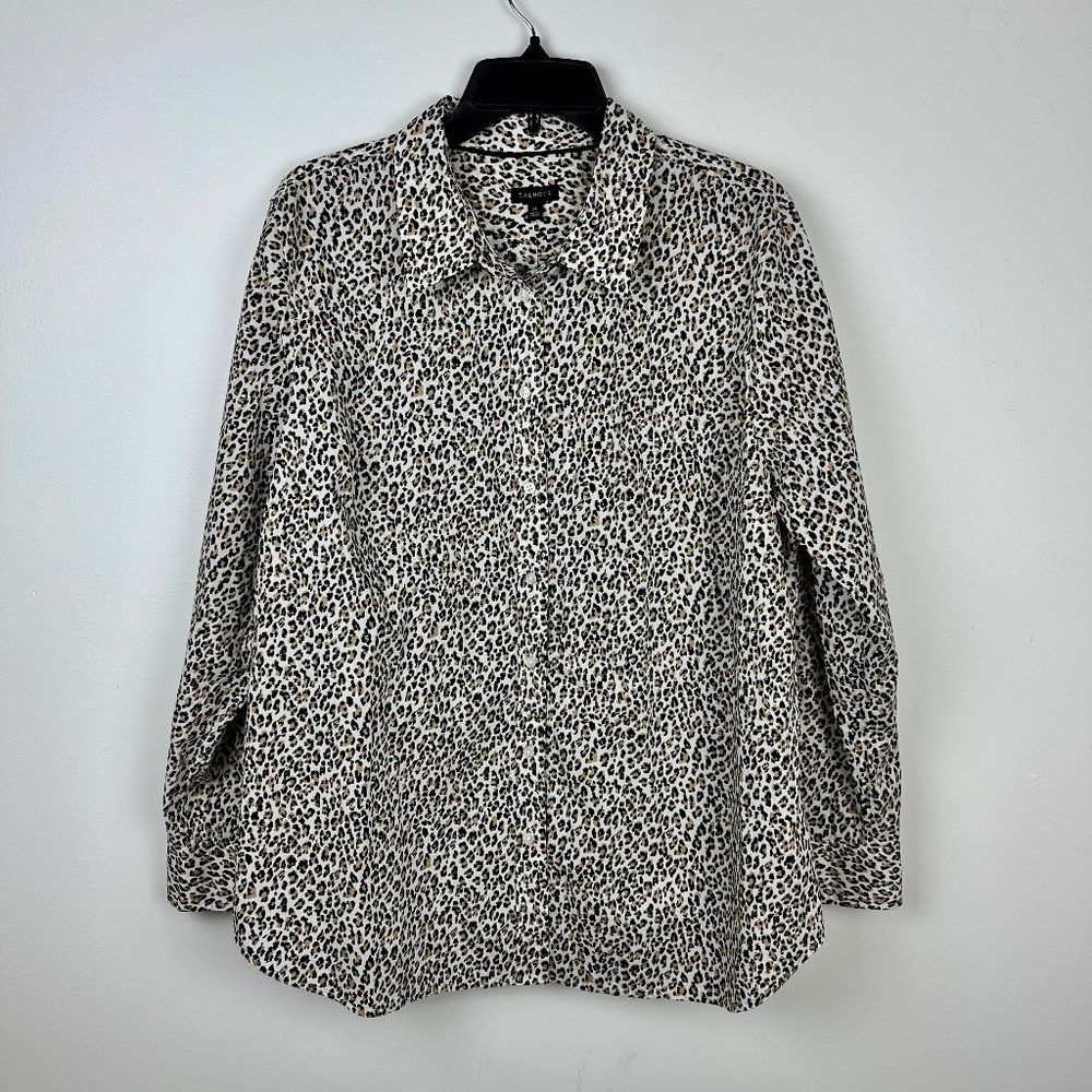 NWT Talbots Leopard Print Long Sleeve 100% Cotton Button Down Blouse Size XL